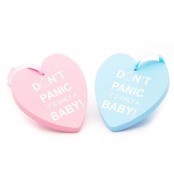 View Dont Panic its only a Baby Chunky wooden hearts Pink information