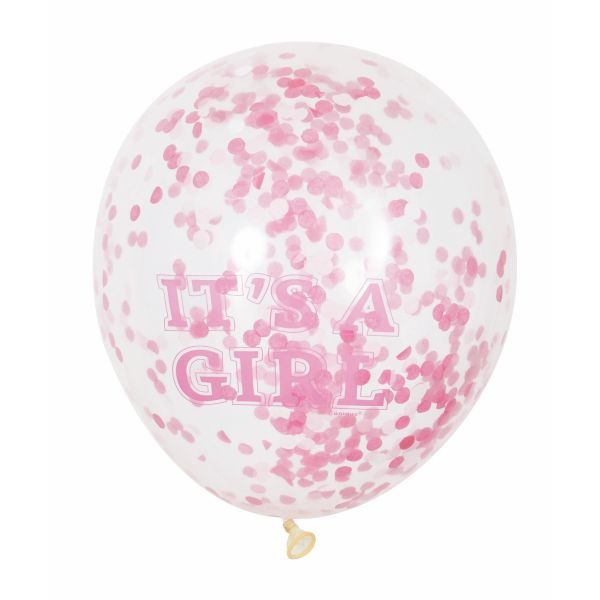 View Clear 12inch Girl Pink Confetti Balloon 6 pk information