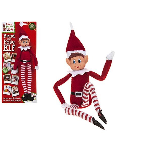 View 12 Inch Bendable Christmas Elf Figure With Vinyl Head On Card Assorted Designs information
