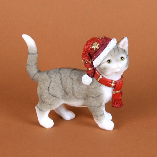 View Hand Painted Resin Kitten Figurine With Christmas Hat by Juliana information