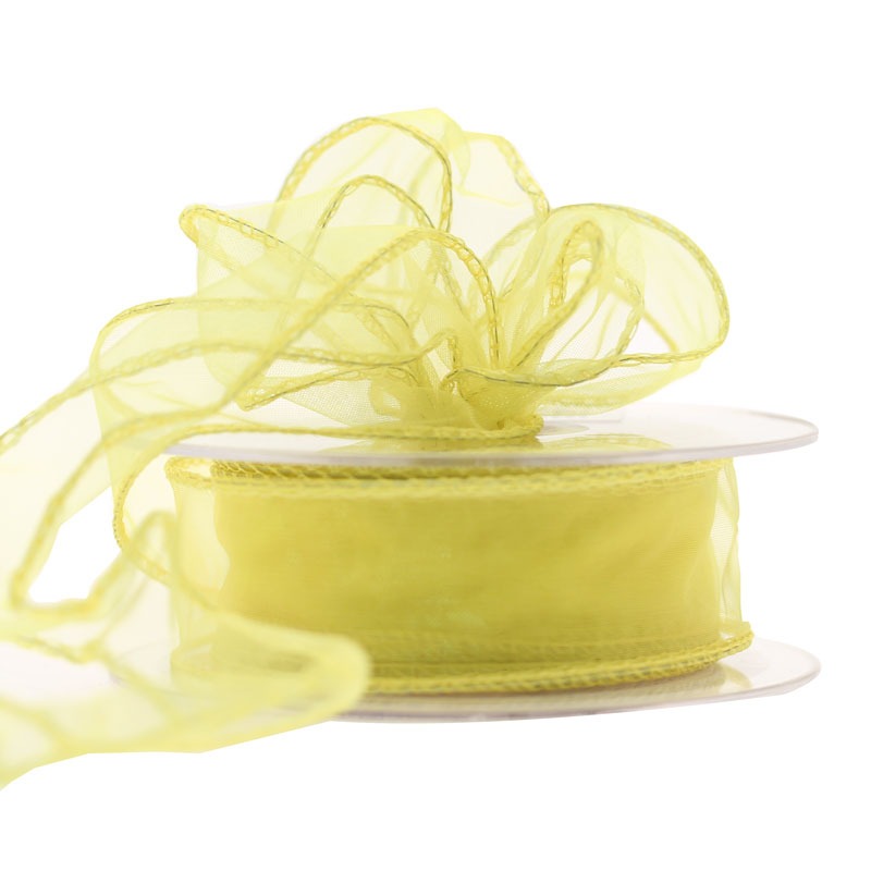 View Yellow Wired Chiffon Ribbon 30mm information