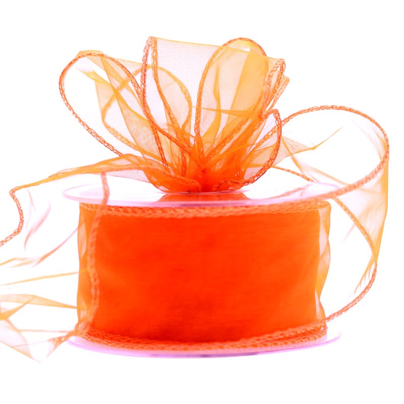 View Orange Wired Chiffon Ribbon 50mm information