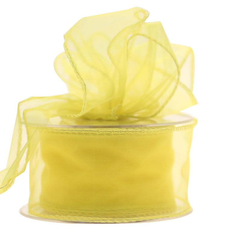 View Yellow Wired Chiffon Ribbon 50mm information