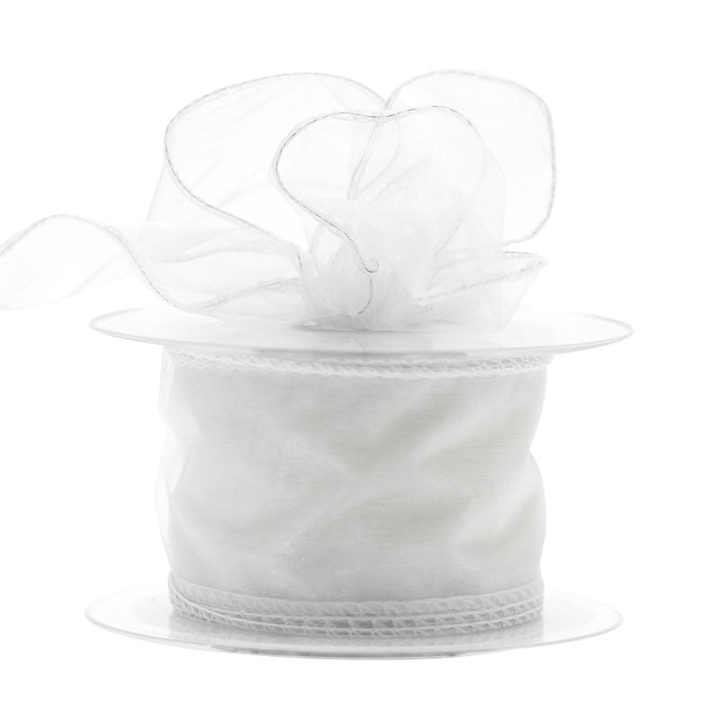 View 50mm x 20m White Wired Chiffon Ribbon information