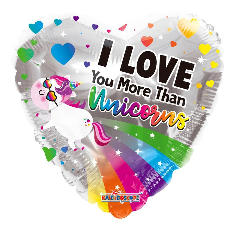 View 18 inch I Love You More than Unicorns Balloon information