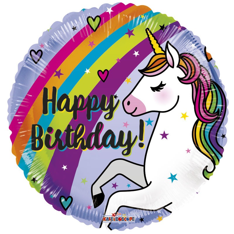 View 18 inch Birthday Unicorn and Rainbow Balloon information