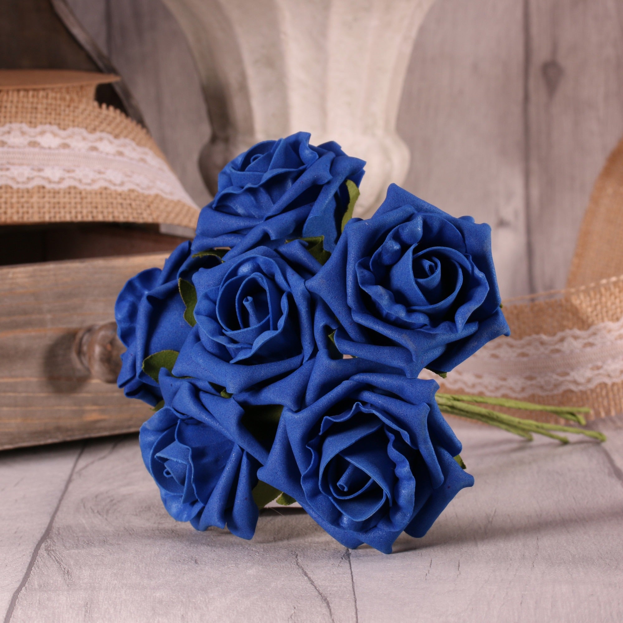 View Bunch of 6 Royal Blue Foam Tea Rose information