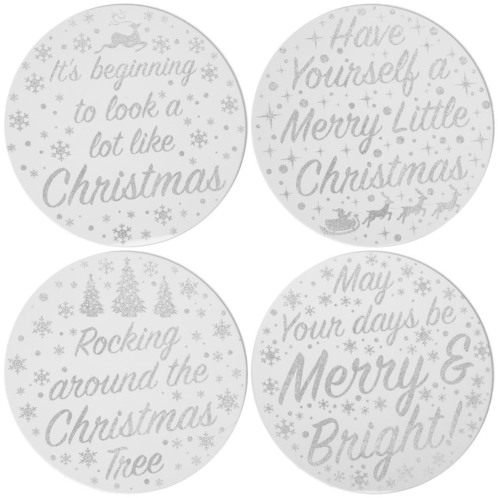 View Silver Glitter Xmas Candle Plates Coasters 20cm information