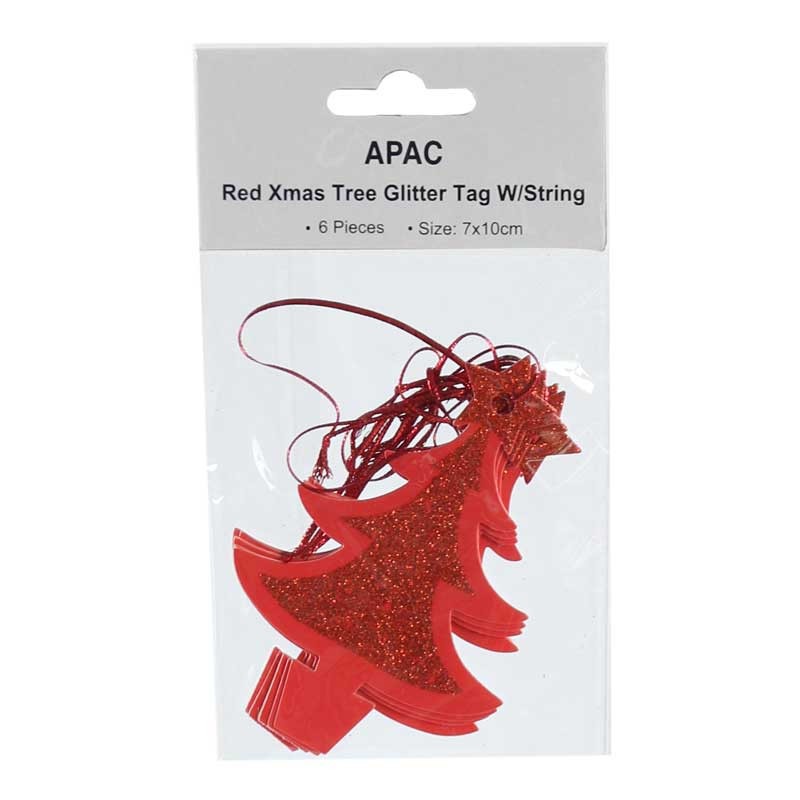 View Red Xmas Tree Glitter Tags WString 6 pk information