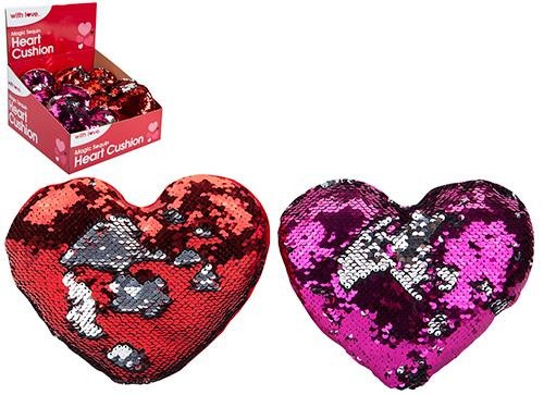 View 20cm Sequin Heart Cushion with Silver Mermaid Effect Assorted Designs information