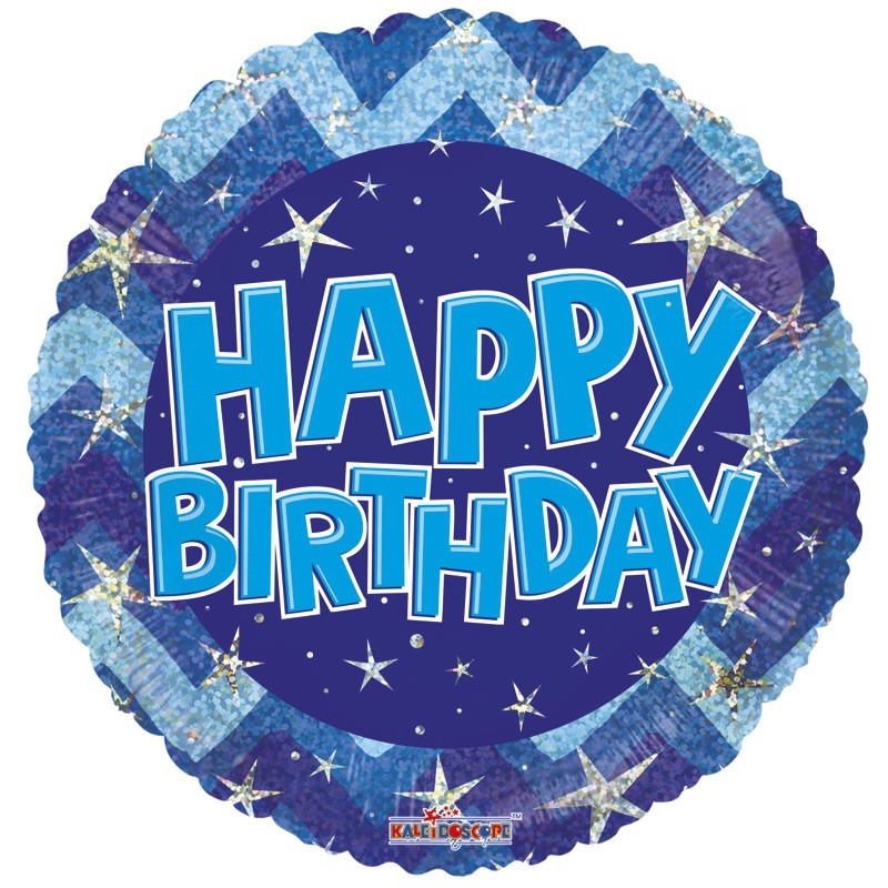 View Blue Holographic Happy Birthday Balloon 18 inch information