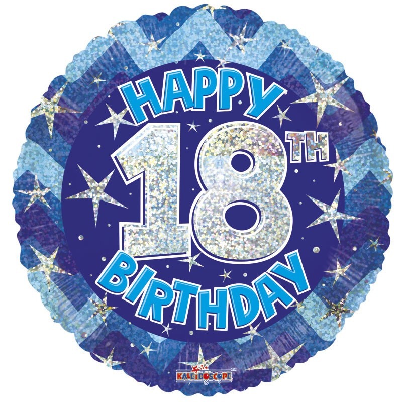 View Blue Holographic Happy 18th Birthday Balloon 18 inch information