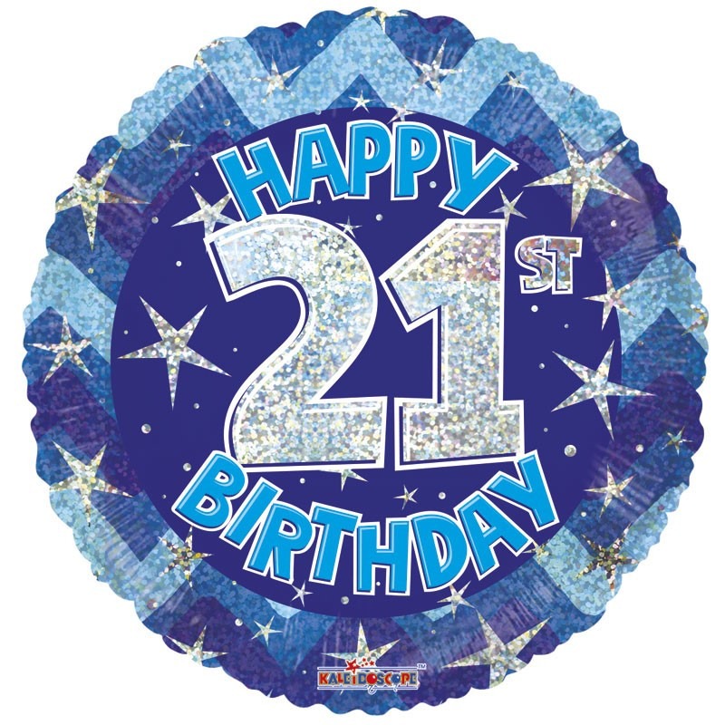 View Blue Holographic Happy 21st Birthday Balloon 18 inch information