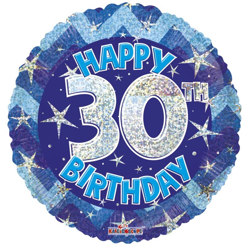 View Blue Holographic Happy 30th Birthday Balloon 18 inch information