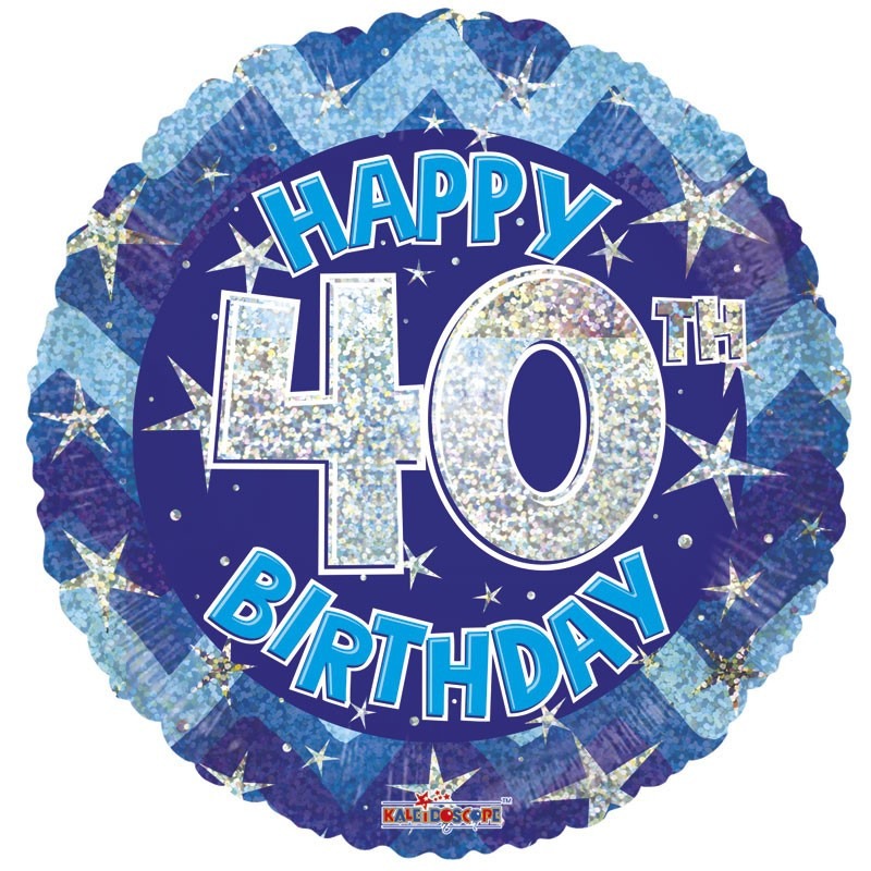 View Blue Holographic Happy 40th Birthday Balloon 18 inch information
