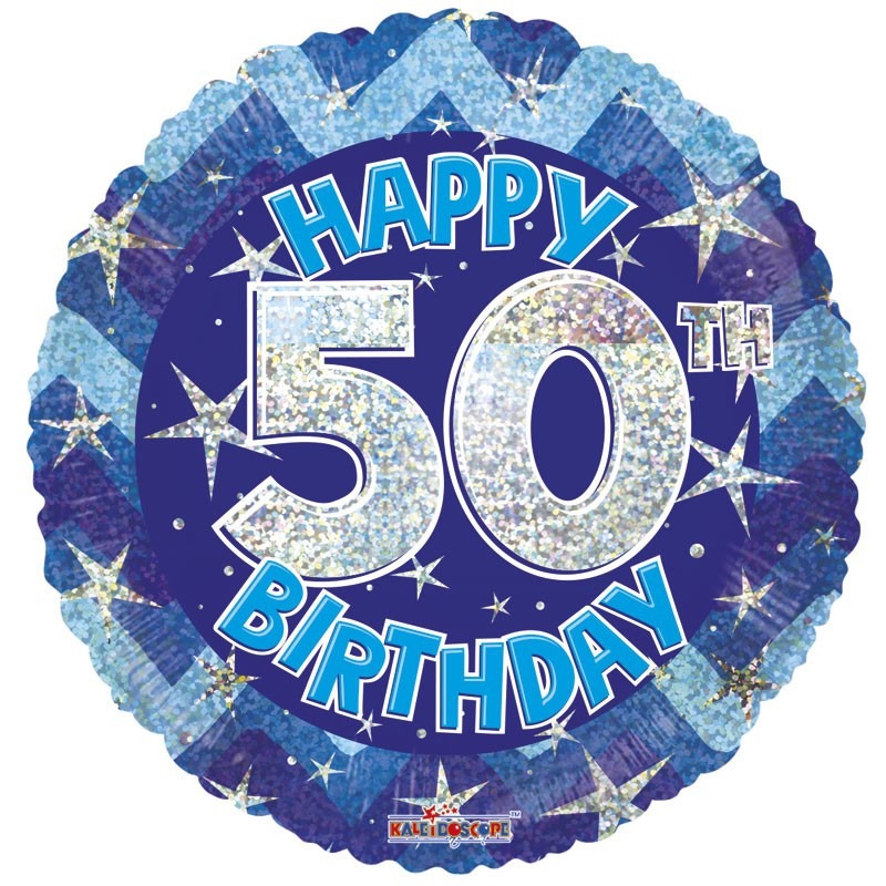 View Blue Holographic Happy 50th Birthday Balloon 18 inch information
