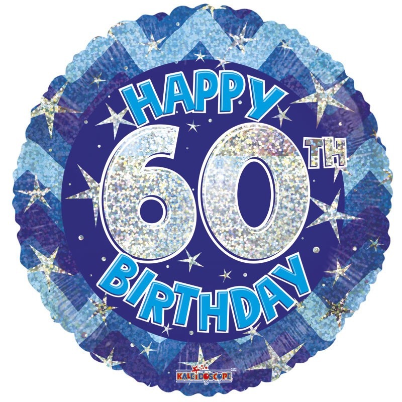 View Blue Holographic Happy 60th Birthday Balloon 18 inch information