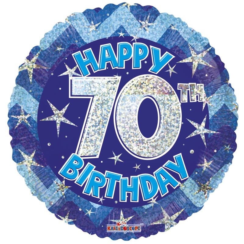 View Blue Holographic Happy 70th Birthday Balloon 18 inch information