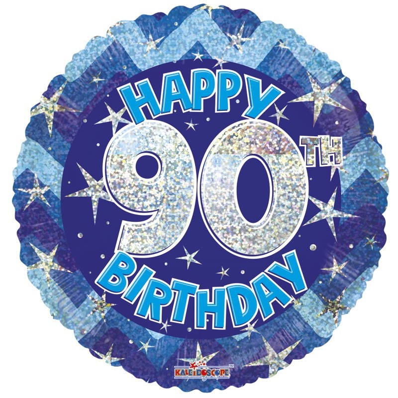 View Blue Holographic Happy 90th Birthday Balloon 18 inch information