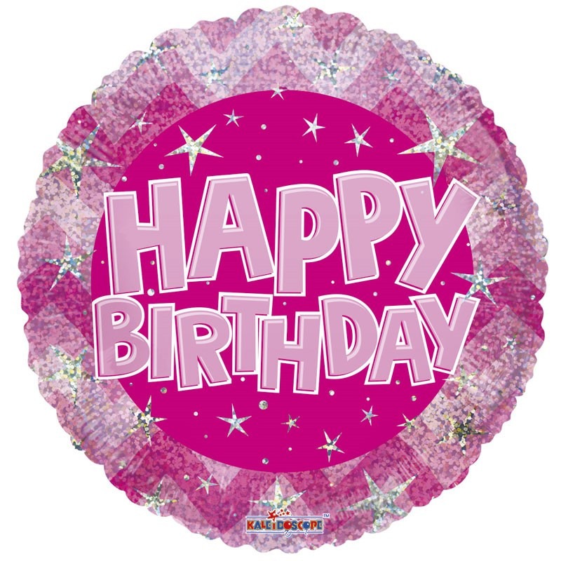 View Pink Holographic Happy Birthday Balloon 18 inch information