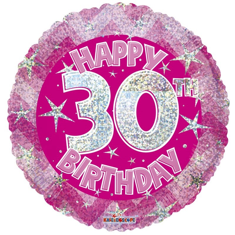 View Pink Holographic Happy 30th Birthday Balloon 18 inch information