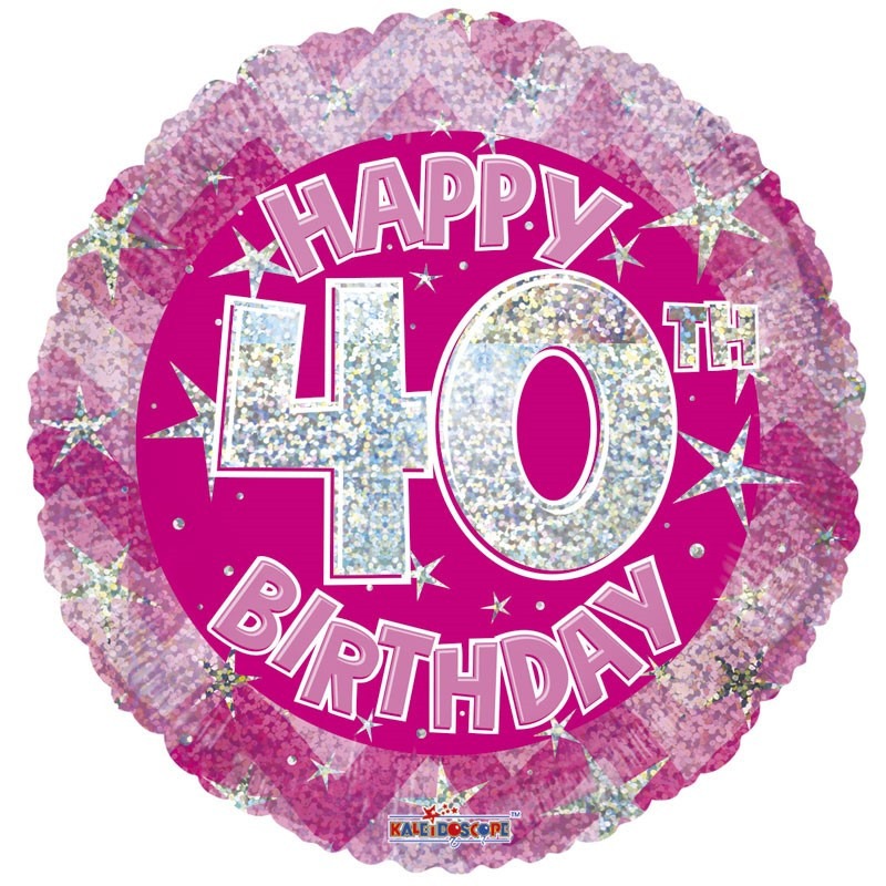 View Pink Holographic Happy 40th Birthday Balloon 18 inch information