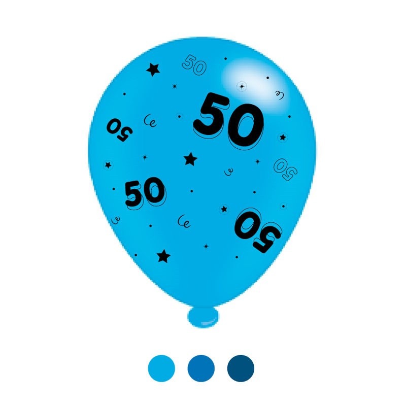 View Age 50 Blue Mix Latex Balloons 6 Packs information