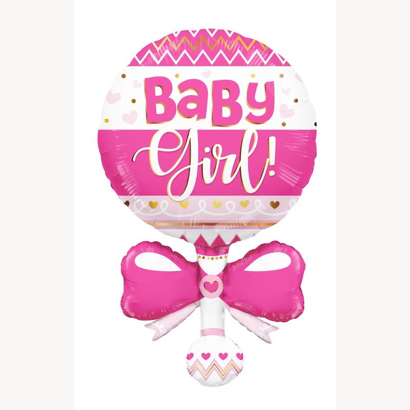 View Pink Baby Rattle Super Shape Balloon information
