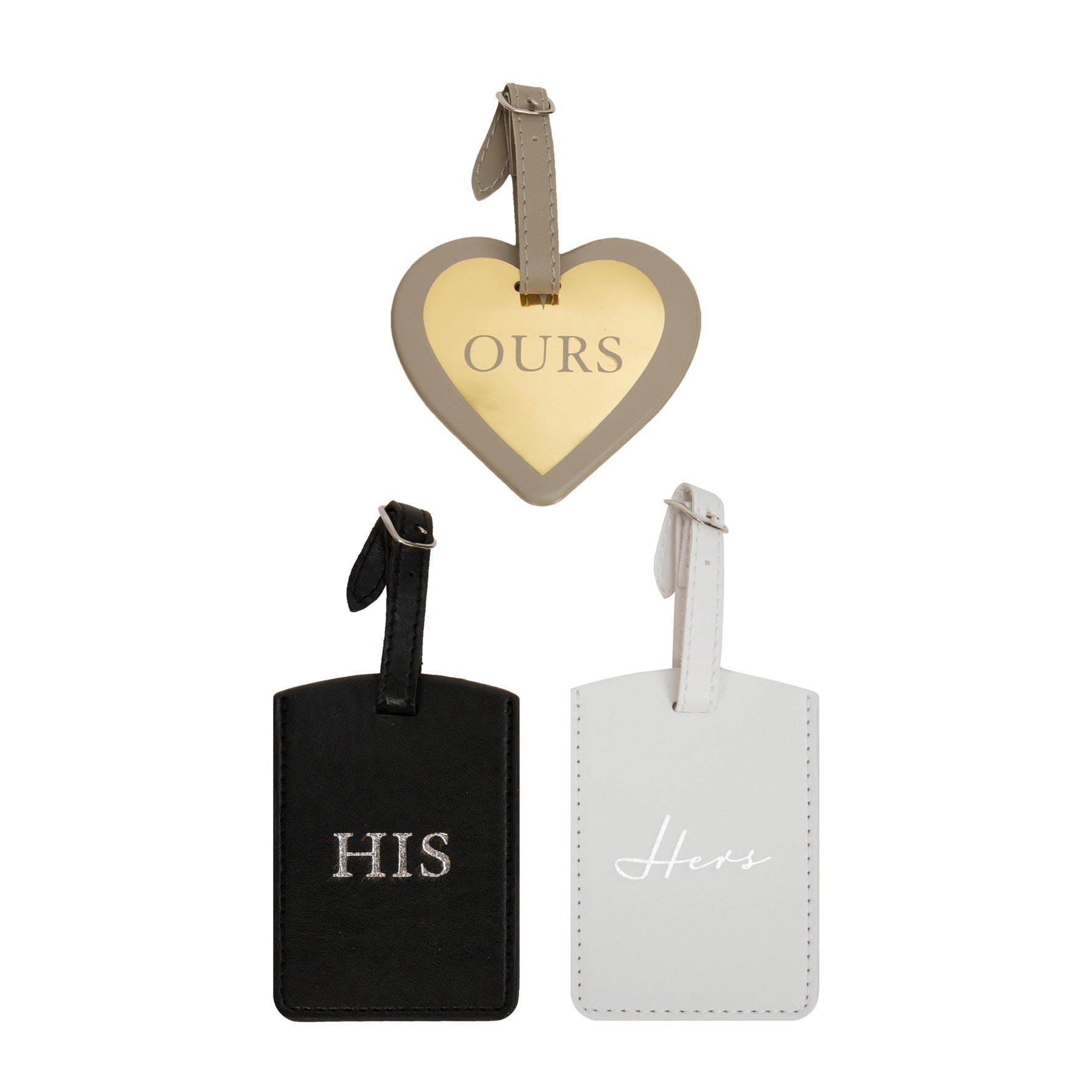 View Set Of 3 Leatherette His Hers and Ours Luggage Tags information