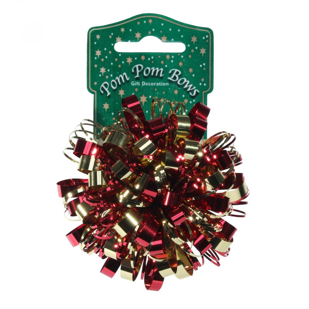 View 8cm Metallic Red and Gold Pom Pom Bow information