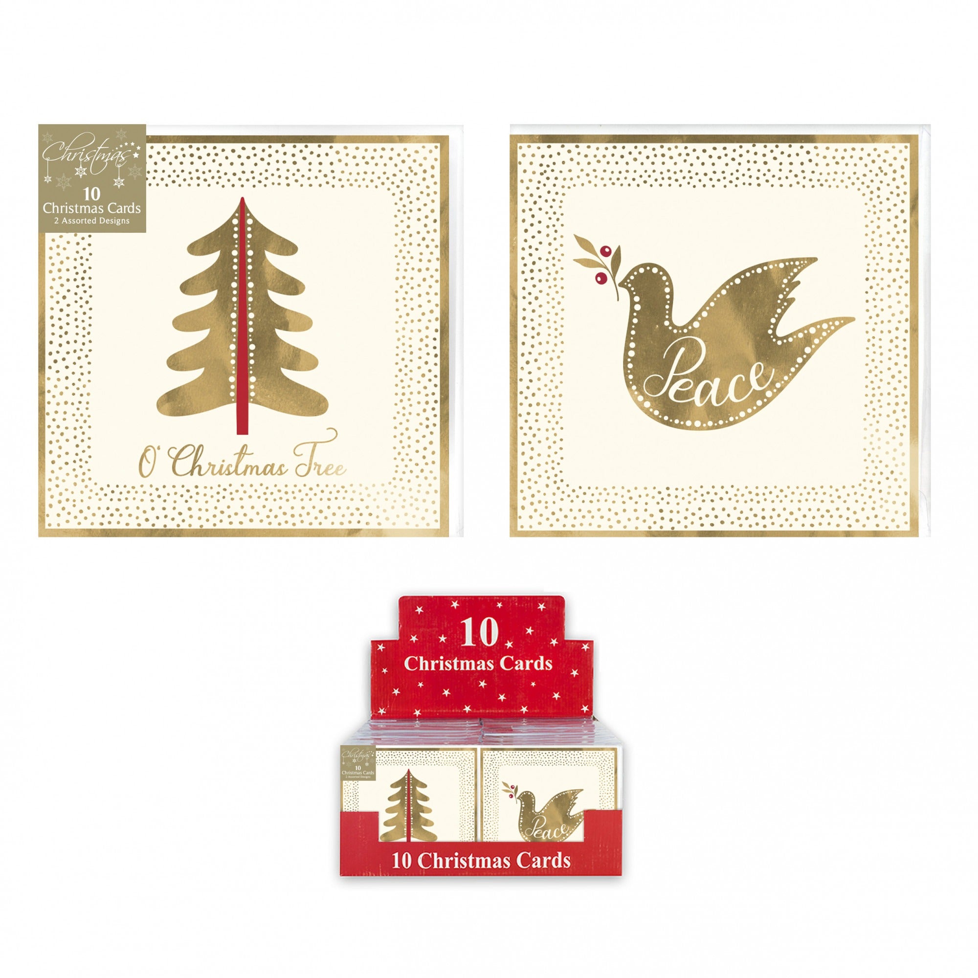 View 10 Gold Christmas Cards Dove or Tree Assorted Designs information