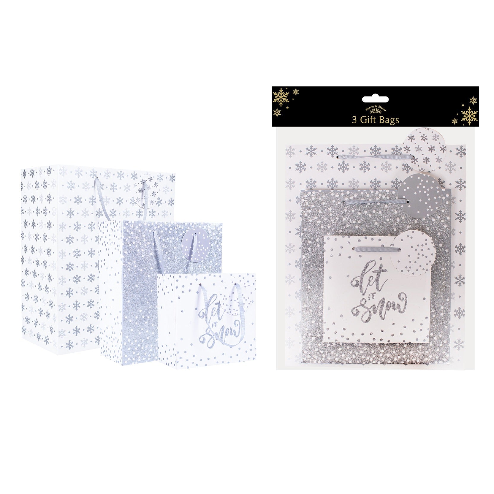 View Silver Christmas Gift Bags Pack of 3 information