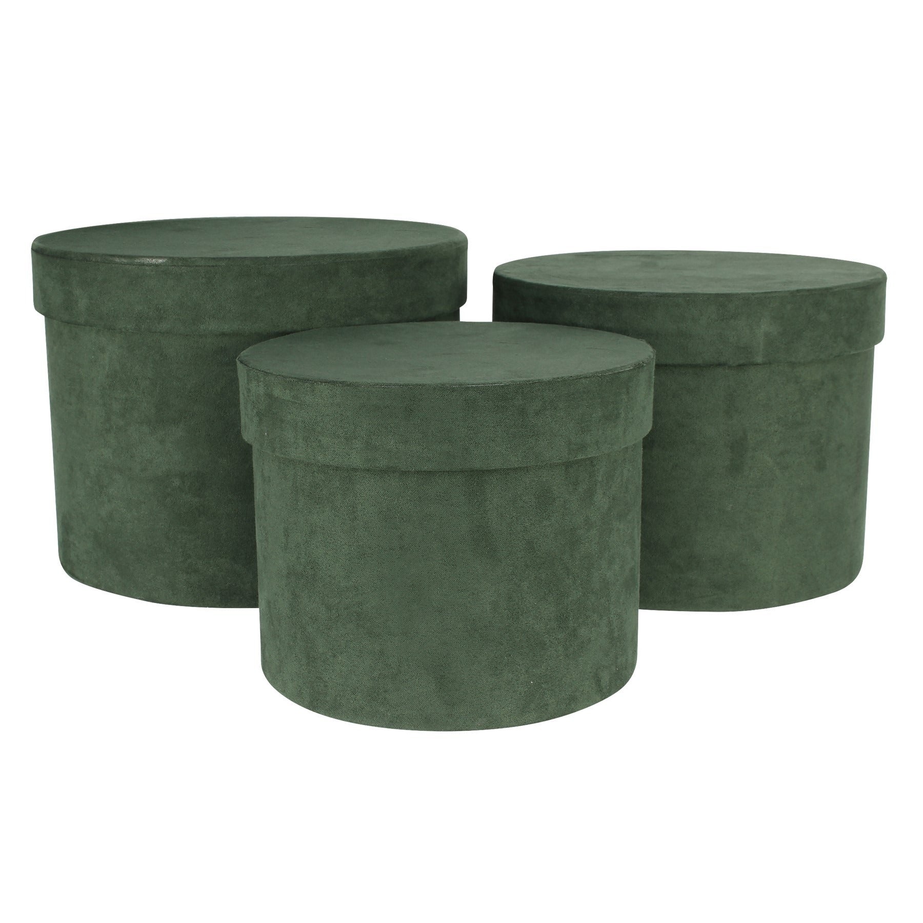 View Set of 3 Green Suede Hat Boxes information