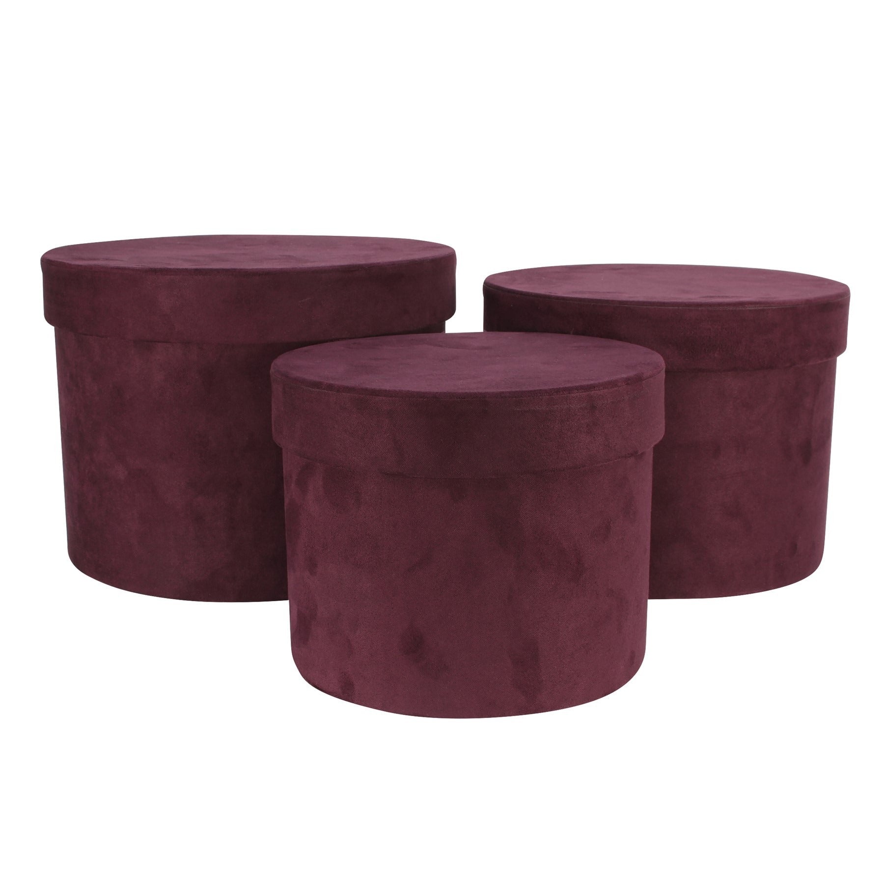 View Set of 3 Plum Suede Hat Boxes information