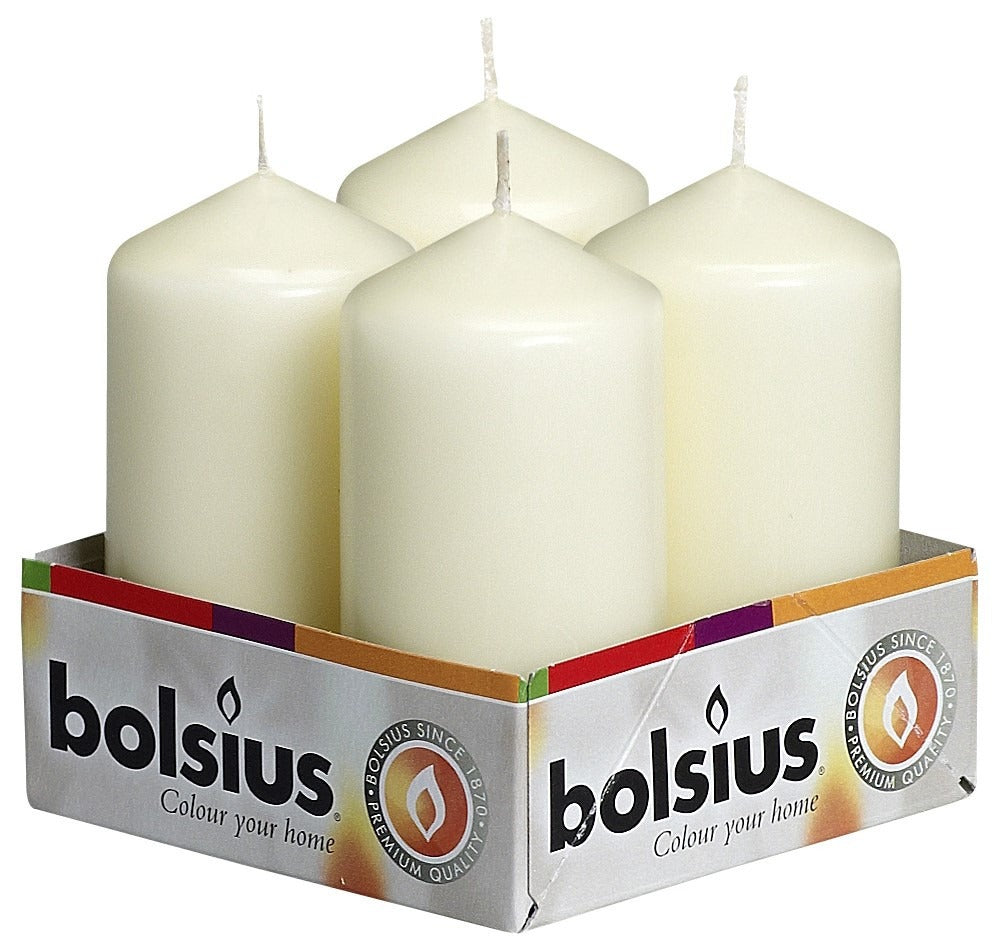 View Pack of 4 Bolsius Ivory Pillar Candles 100x48mm information
