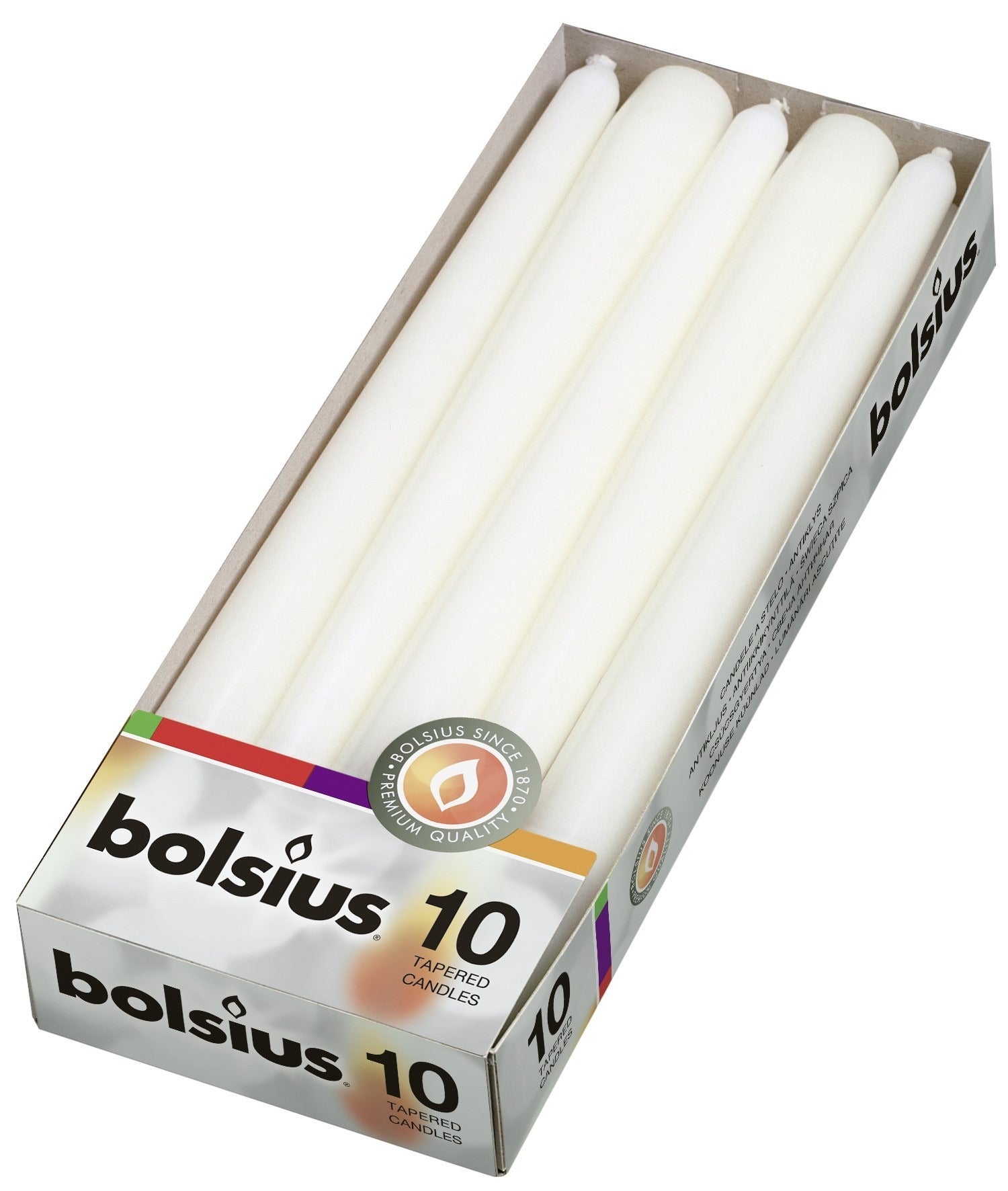 View Bolsius Tapered Candles White Pack of 10 information