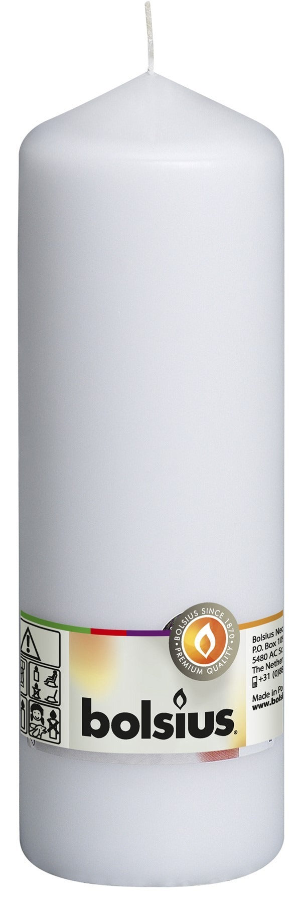 View Bolsius Pillar Candle White 200mm x 68 mm information