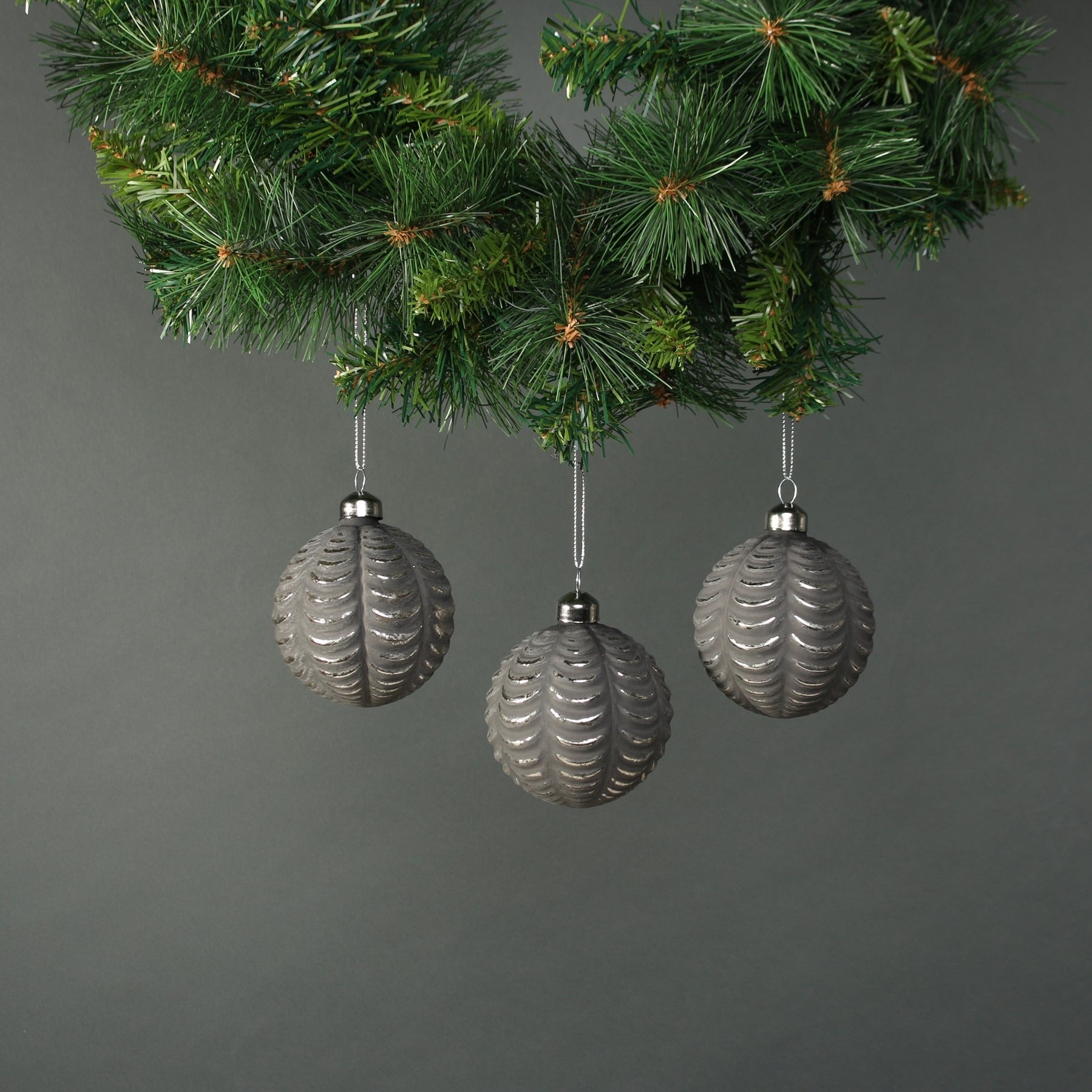 View Naida 8cm Glass Frill Bauble Pewter Silver Set of 4 information