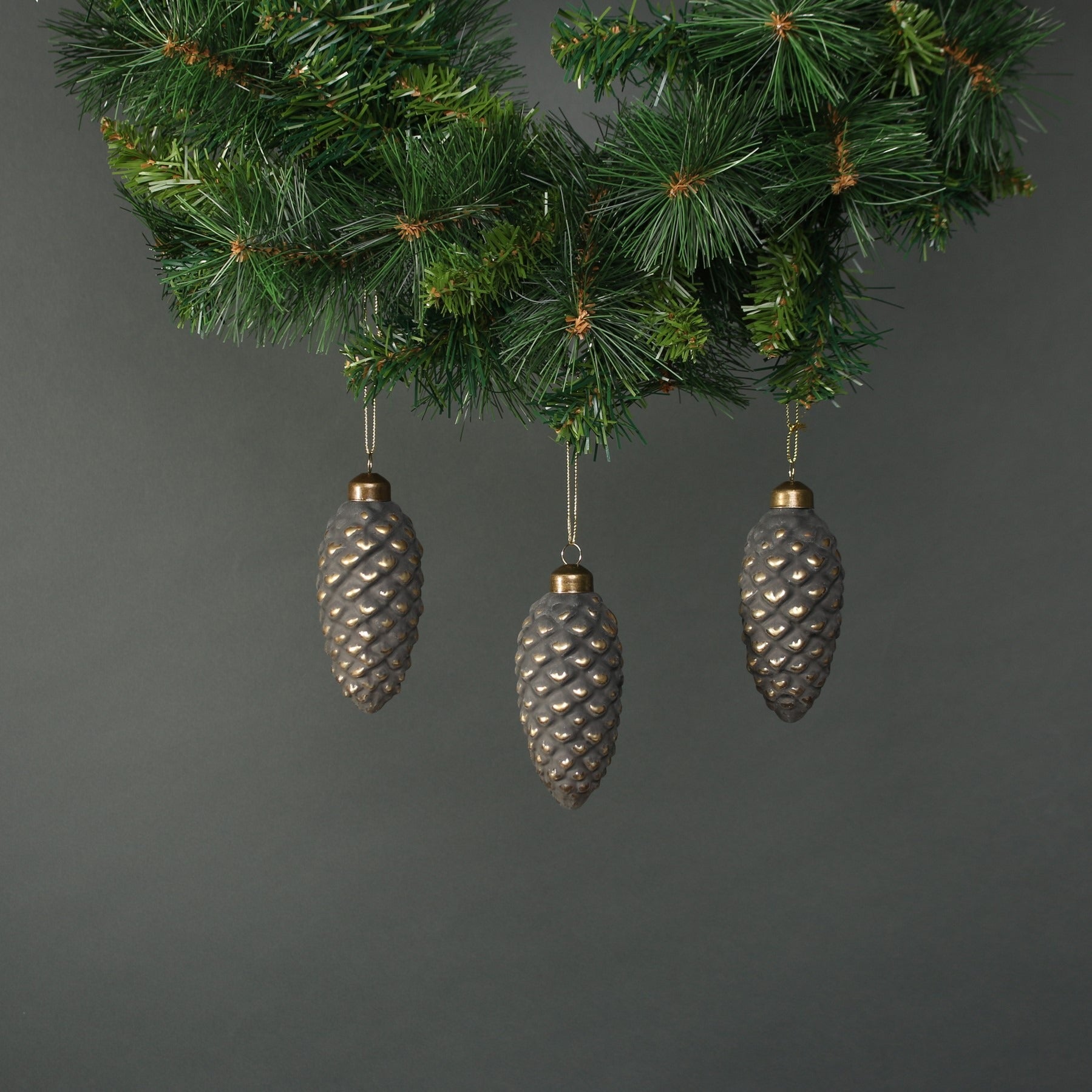 View Luna Glass Pine Cone Bauble Pewter Gold Set of 4 information