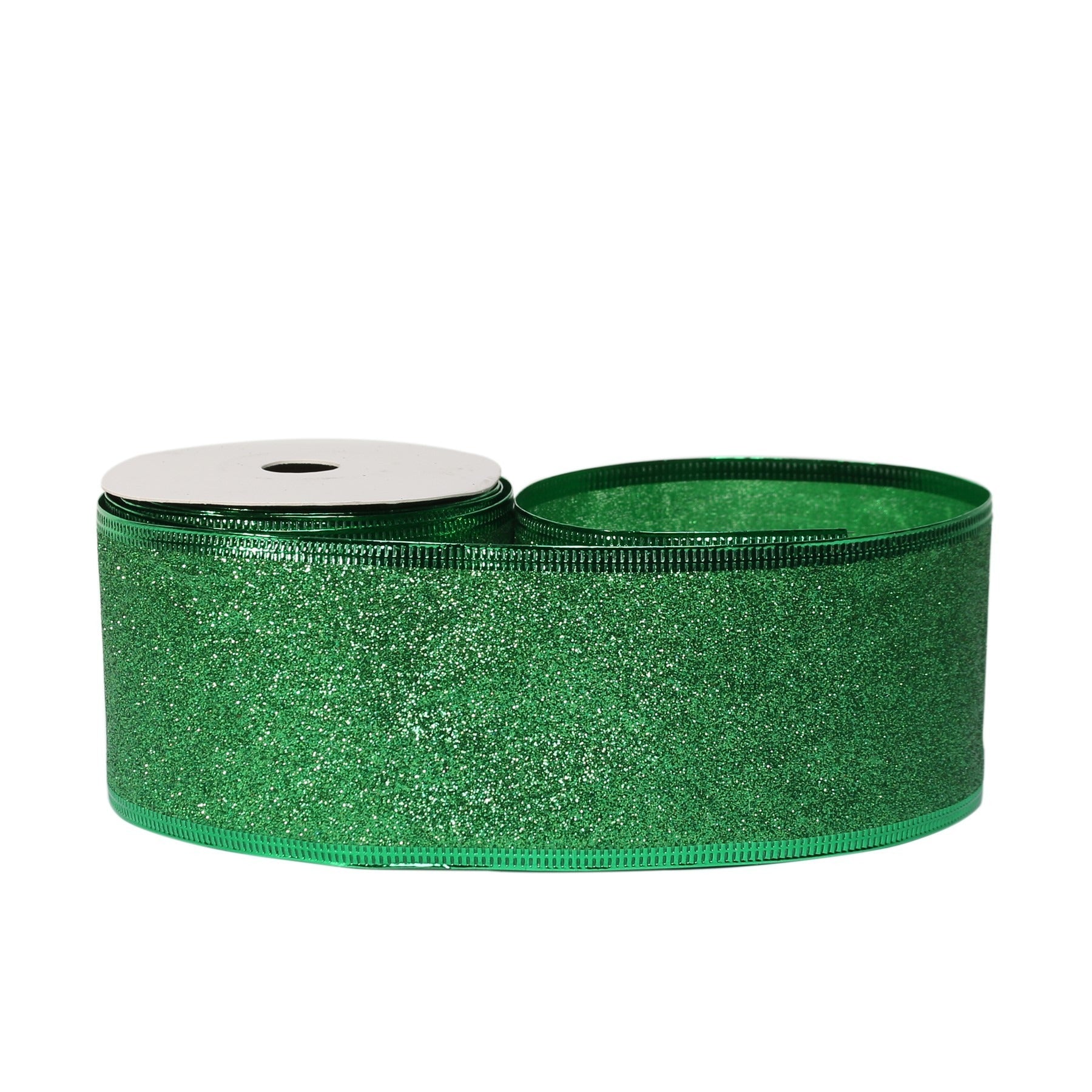 View Glitter ribbon 63mm x 10 yards Green wire edge information