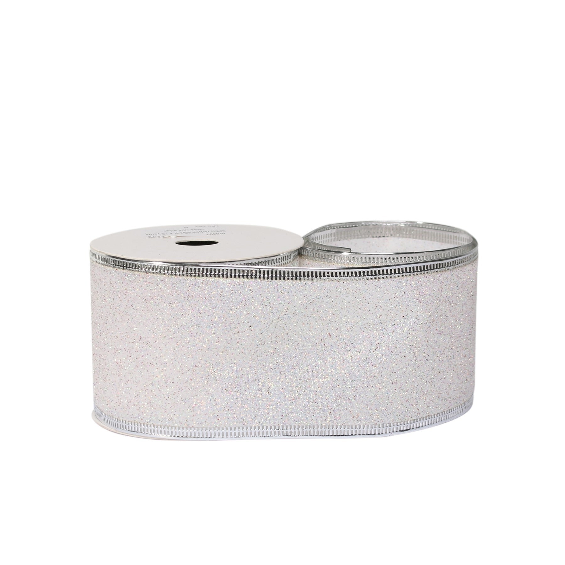 View Glitter ribbon 63mm x 10 yards white wire edge information