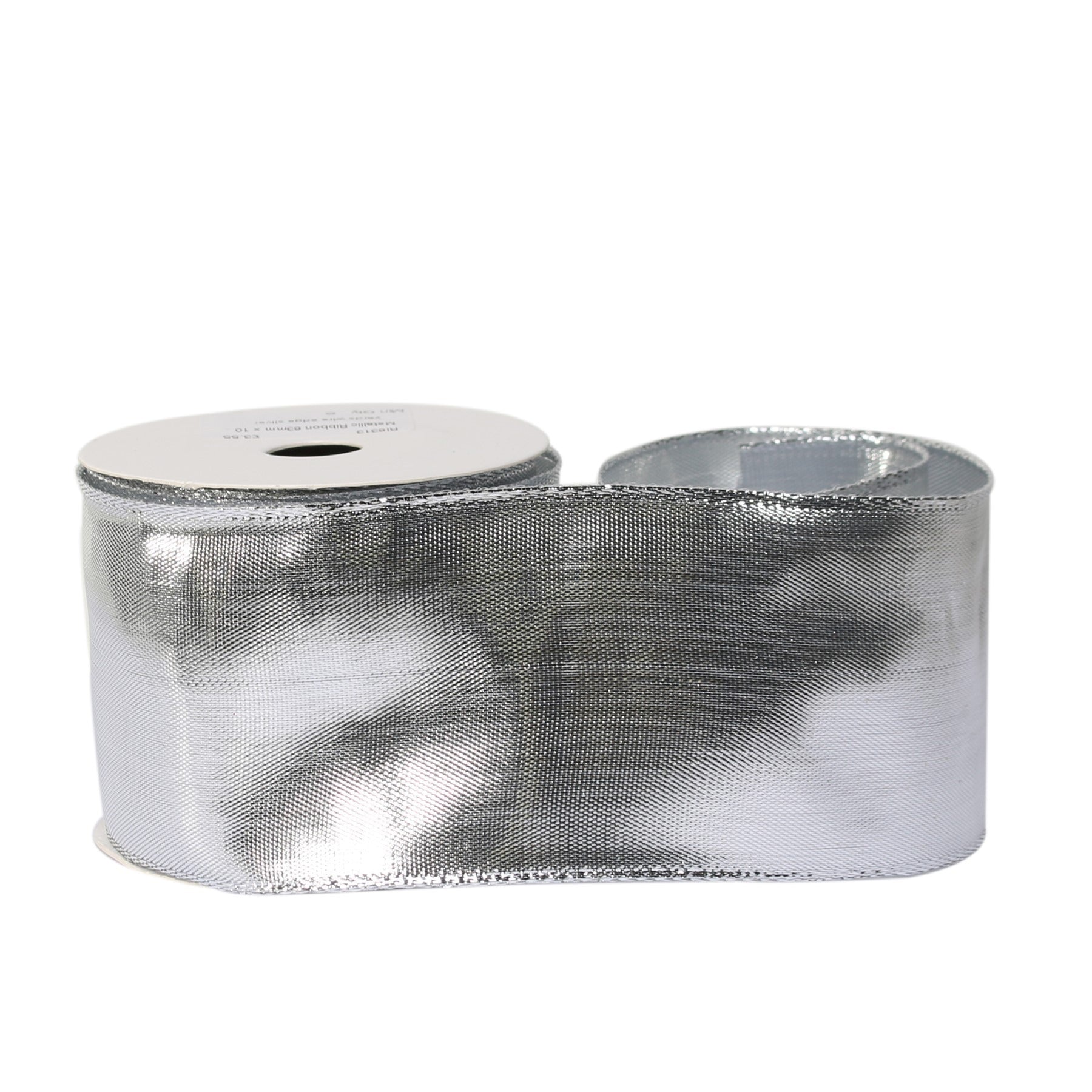 View Metallic Ribbon 63mm x 10 yards wire edge silver information
