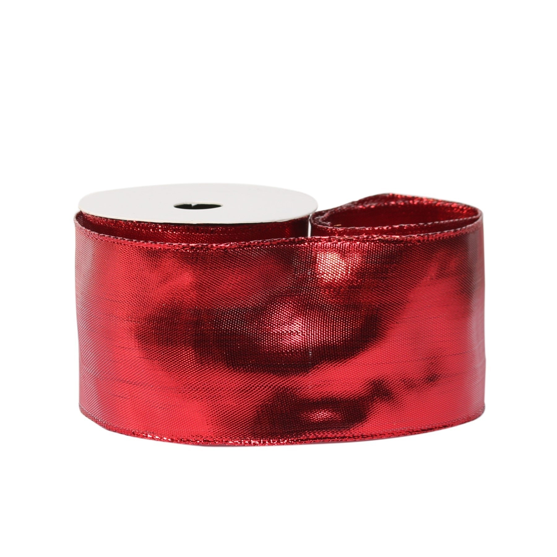 View Metallic ribbon 63mm x 10 yards wire edge Red information