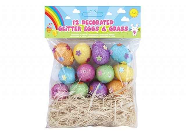 View Decorated Glitter Eggs Grass 12pcs information