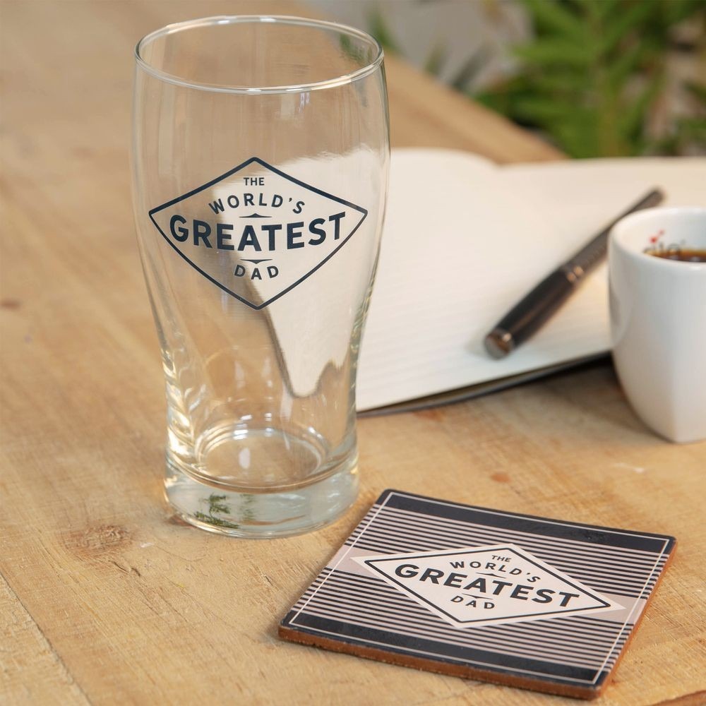 View Worlds Greatest Dad Pint Glass Coaster Gift Set information