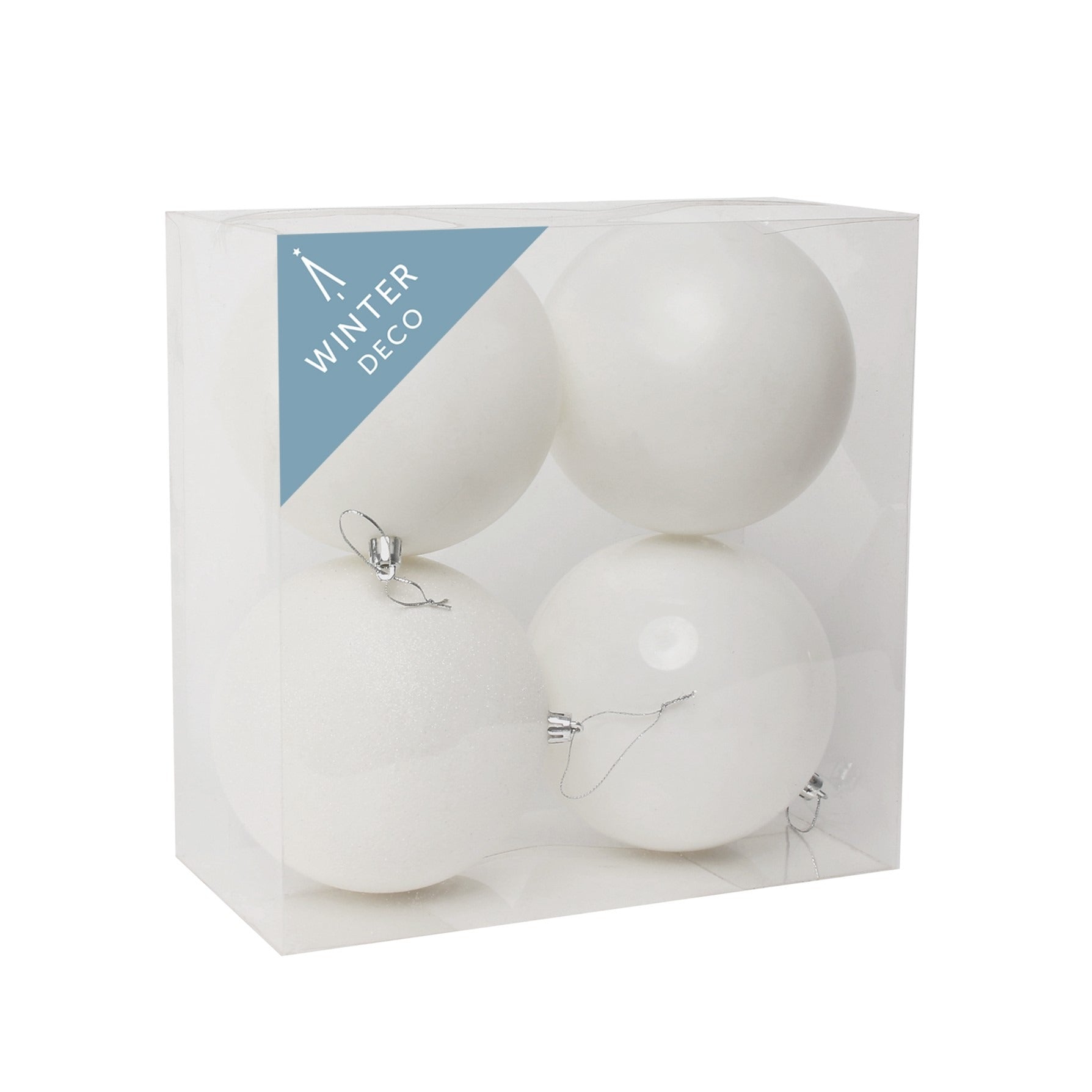 View White Shatterproof Baubles 12cm 4 pieces information