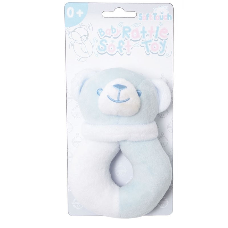 View 6x Soft Touch Blue White Bear Rattle Toy information