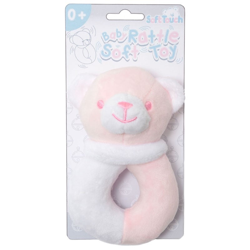 View 6x Soft Touch Pink White Bear Rattle Toy information