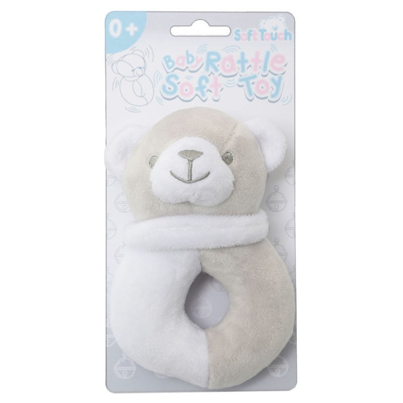 View 6x Soft Touch Grey White Bear Rattle Toy information