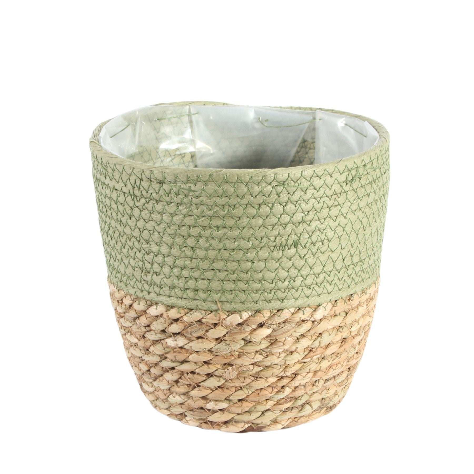View 19cm Round Two Tone Seagrass and Green Paper Basket information